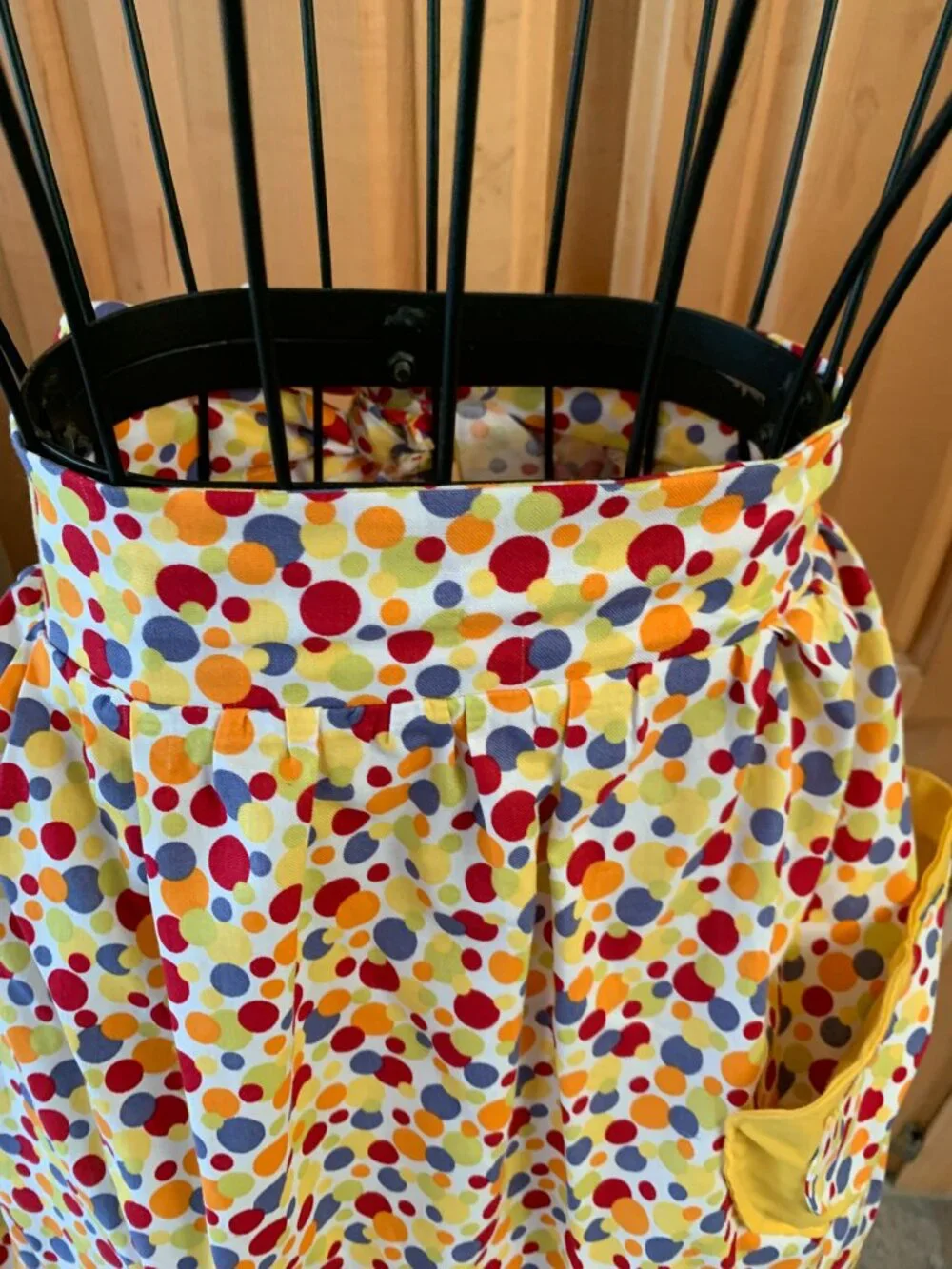 Handmade Polka Dot Waist Apron with Yellow Trim and Heart Shaped Pocket